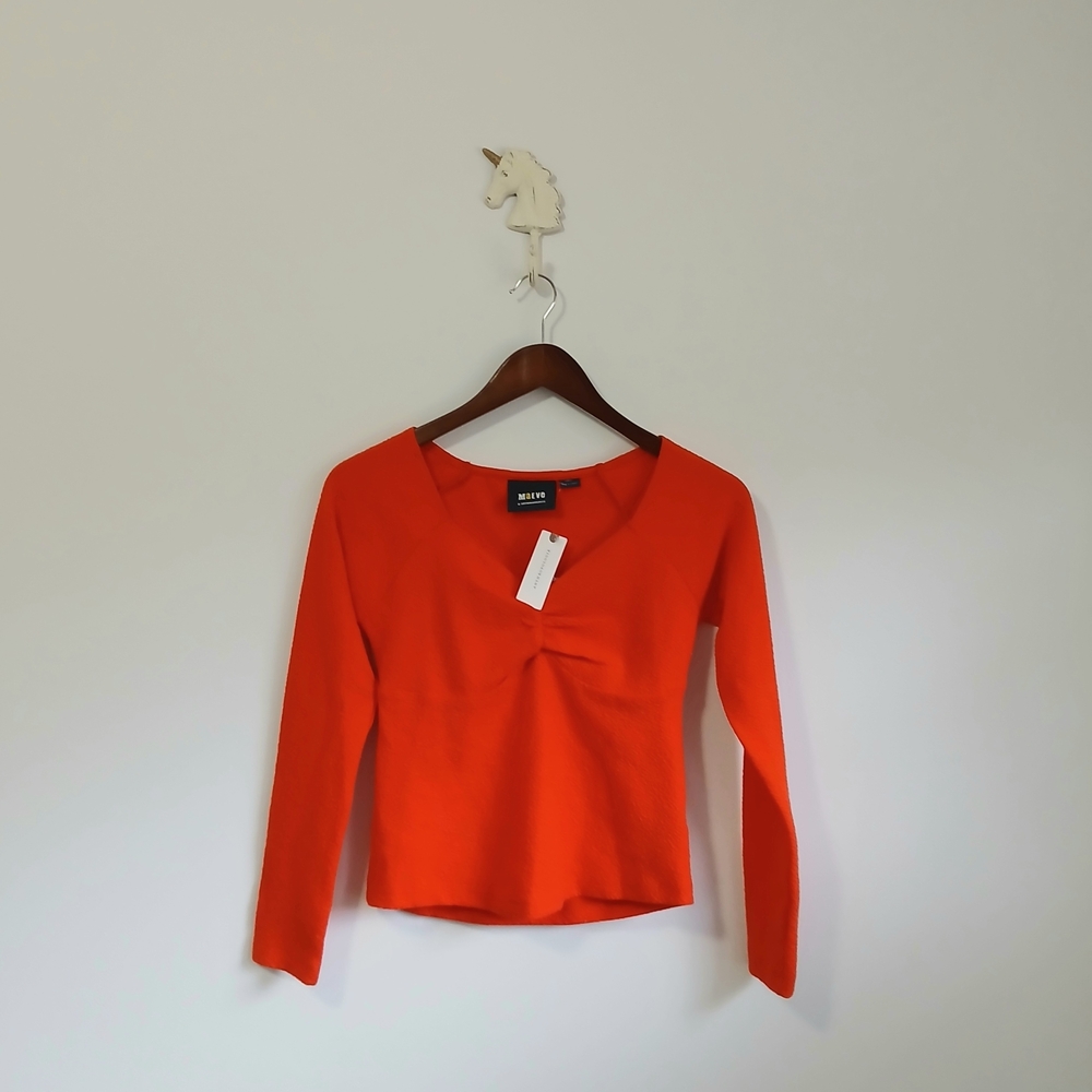 🕶 Athropologie-Maeve-Sweetheart- Women's-red/orange-Long Sleeve- Blouse-XS-NWT - Picture 4 of 9
